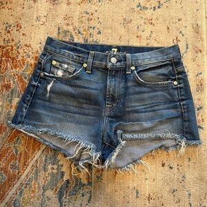 7 For All Mankind Blue Frayed Jean Shorts